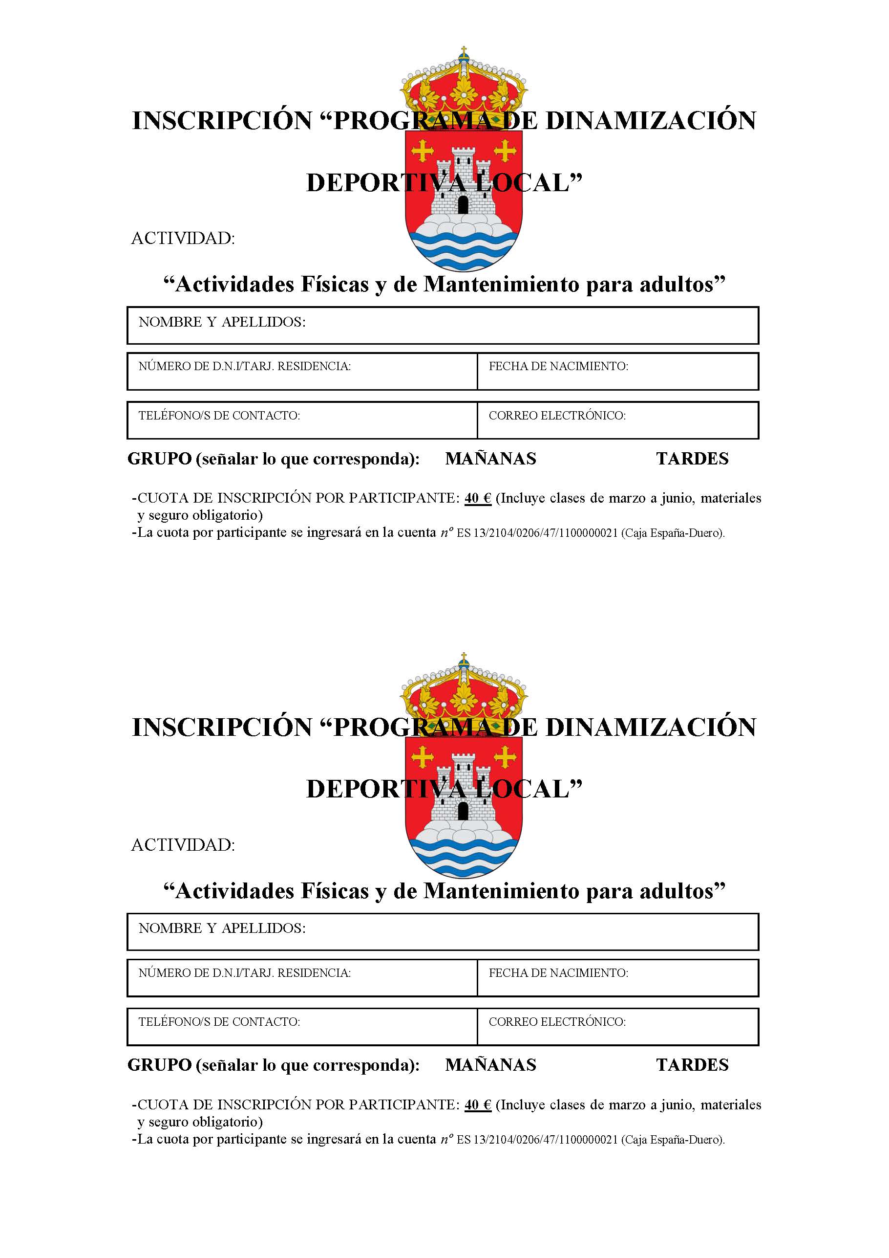Renovación «Actividades físicas y mantenimiento para adultos»