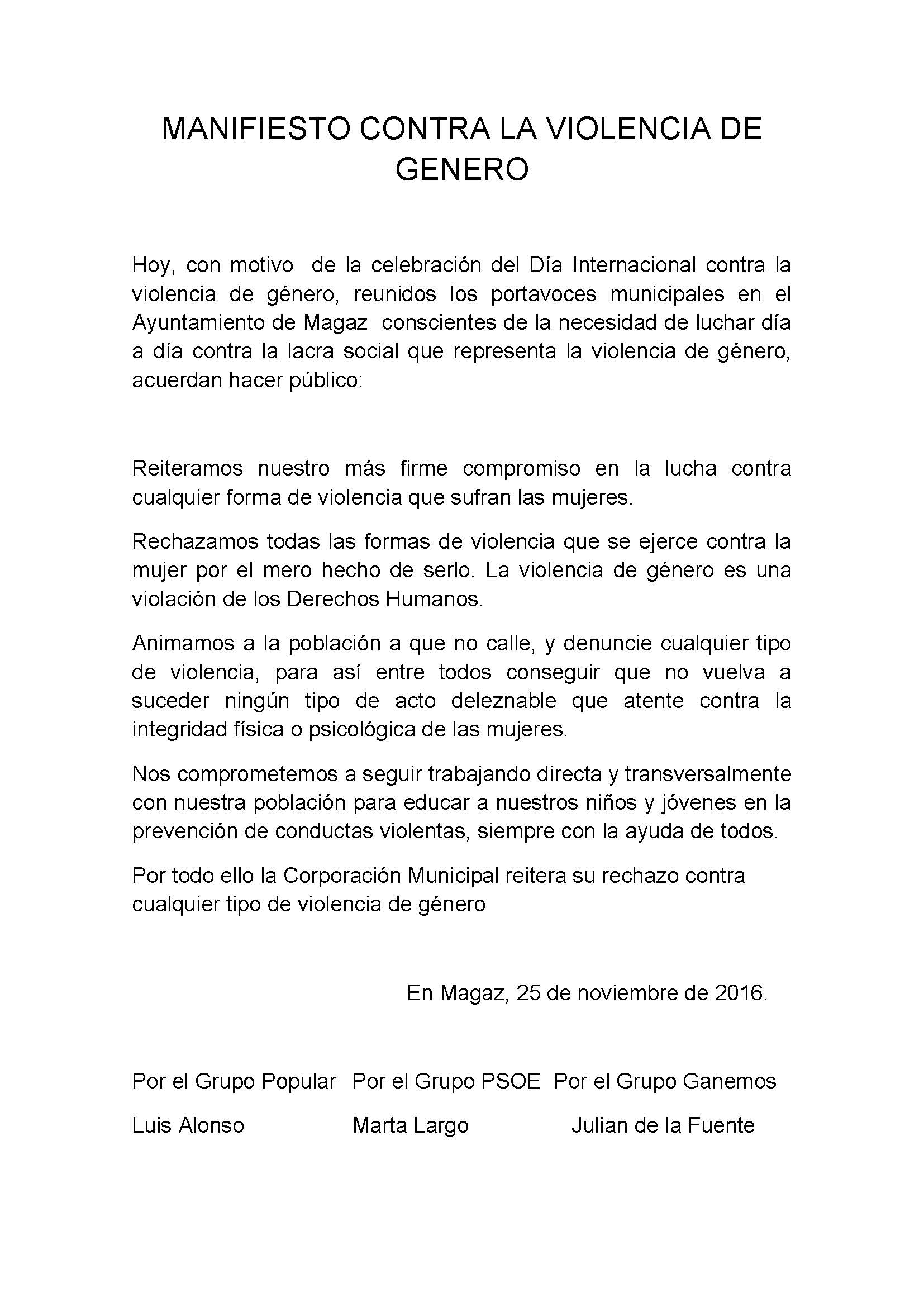 MANIFIESTO CONTRA LA VIOLENCIA DE GENERO