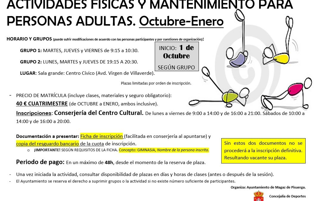 Actividades físicas y mantenimiento para personas adultas. Octubre-enero.