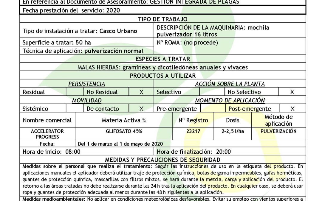 Plano de trabajo tratamiento de malas hierbas