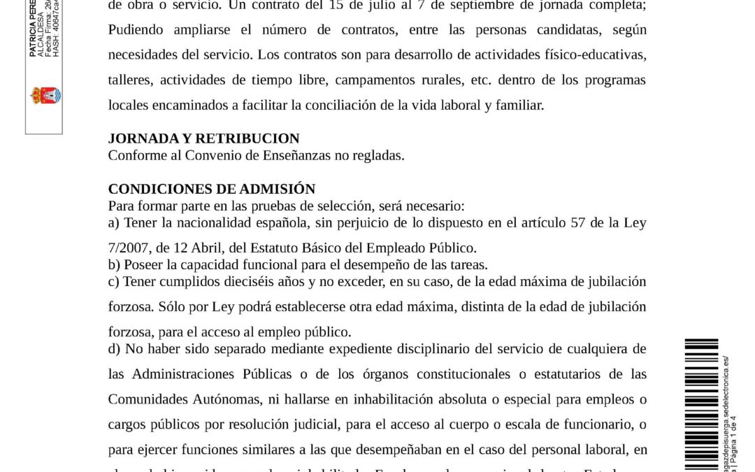 CONCURSO DE VALORACIÓN DE MERITOS DE DINAMIZACIÓN JUVENIL PARA PROGRAMA DE CONCILIACIÓN DE LA VIDA FAMILIAR Y LABORAL «Concilia Magaz. Verano 2020”