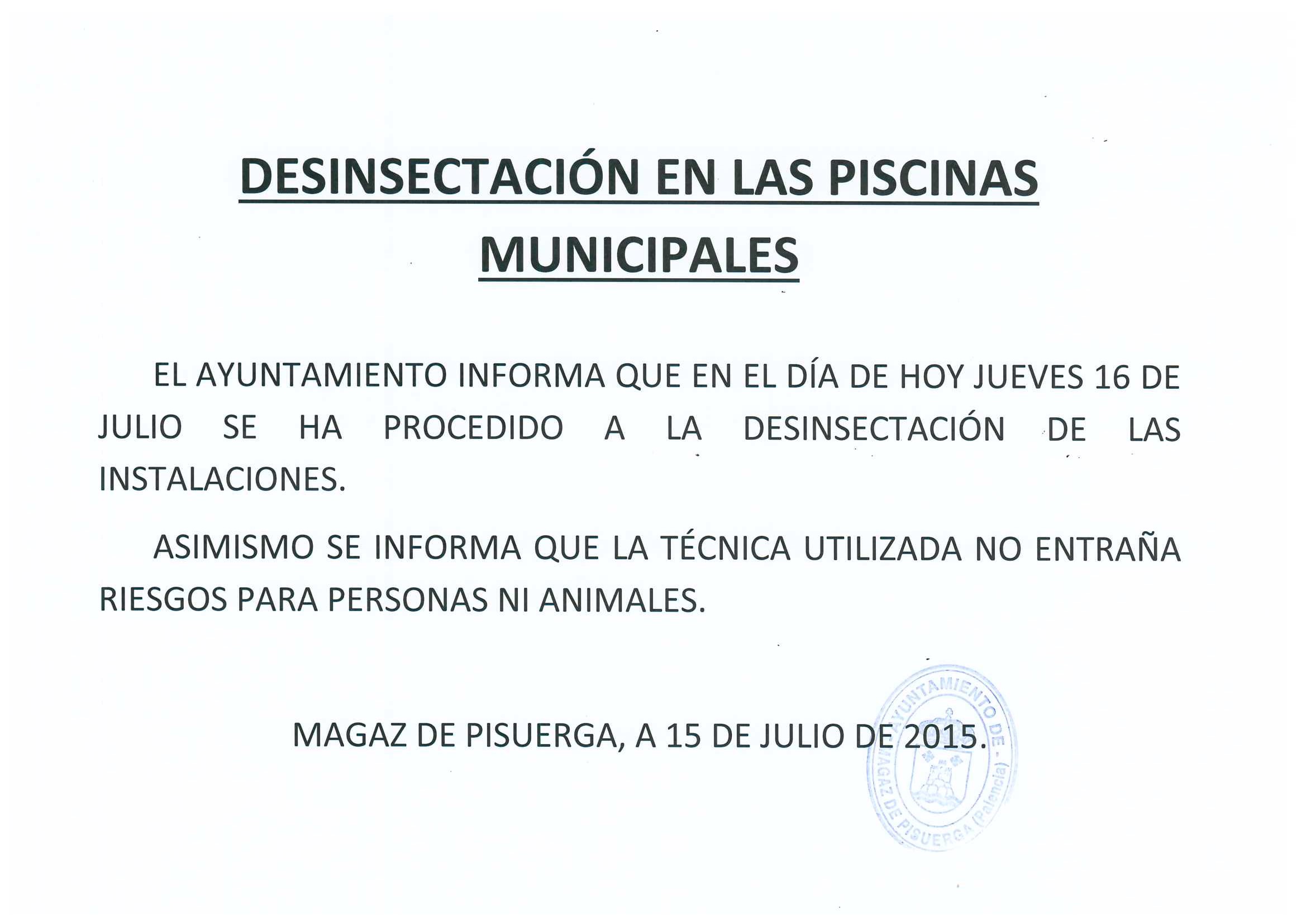 Desinsectación en las piscinas municipales