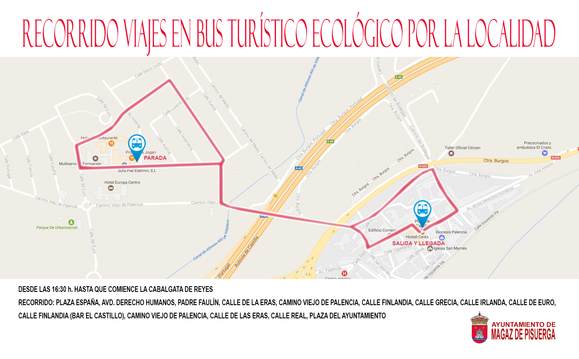 Recorrido viajes en bus turístico ecolcógico por la localidad